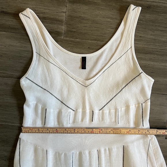 Italian Inizio Magic 2 Pocket Sleeveless White/Black Striped Linen Midi Dress L - Picture 5 of 9
